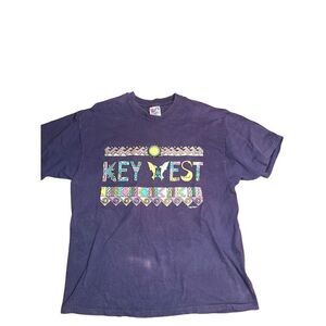Key West Florida Vintage Made In USA Tshirt XL Navy Puffy Graphic